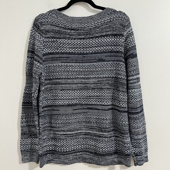 Talbots Sweater Womens L Navy Blue Striped Textured Knit Pullover Classic Top - Picture 2 of 6